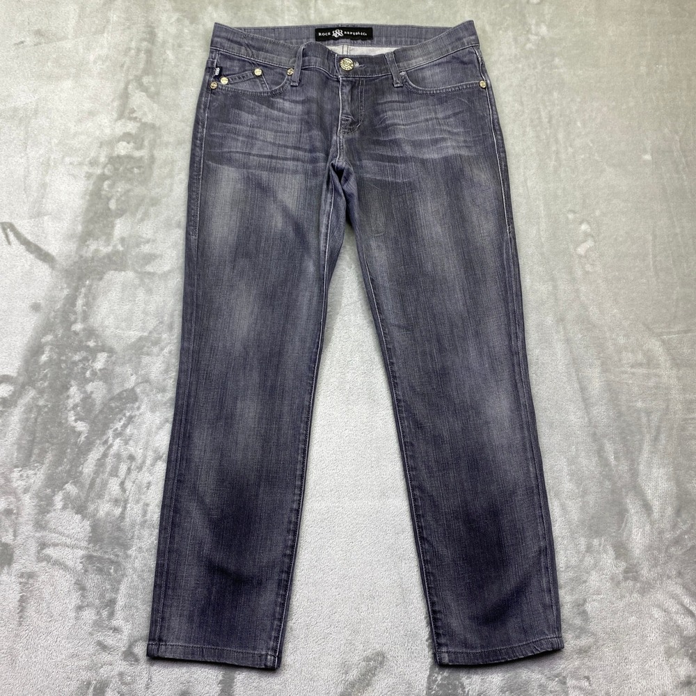 Rock & Republic Women Jeans Sz 29 Fits 31" Gray Wash Bootcut‎ Denim Casual Retro